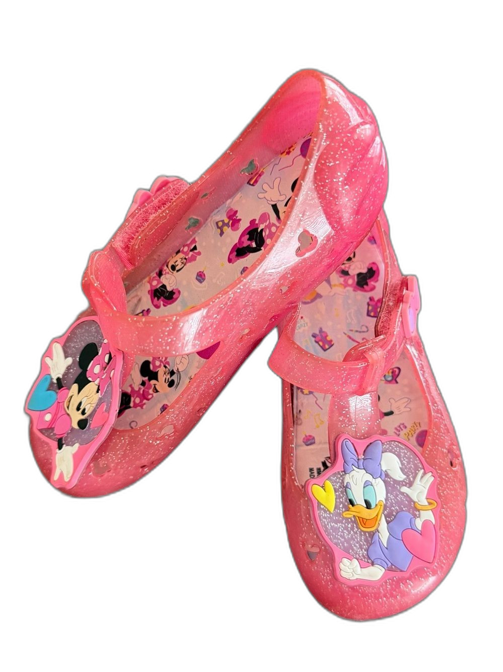Disney Pink Glitter Minnie & Daisy Character Mary Jane Shoes size 9